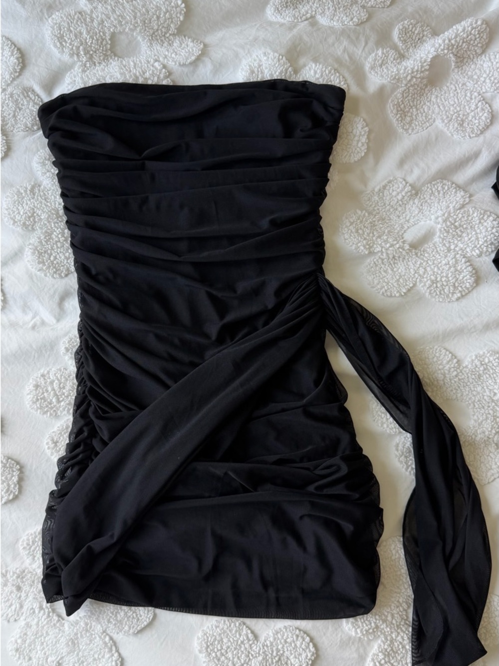 Amanda Uprichard Black Strapless Ruched Mini Dress with Side Tie
